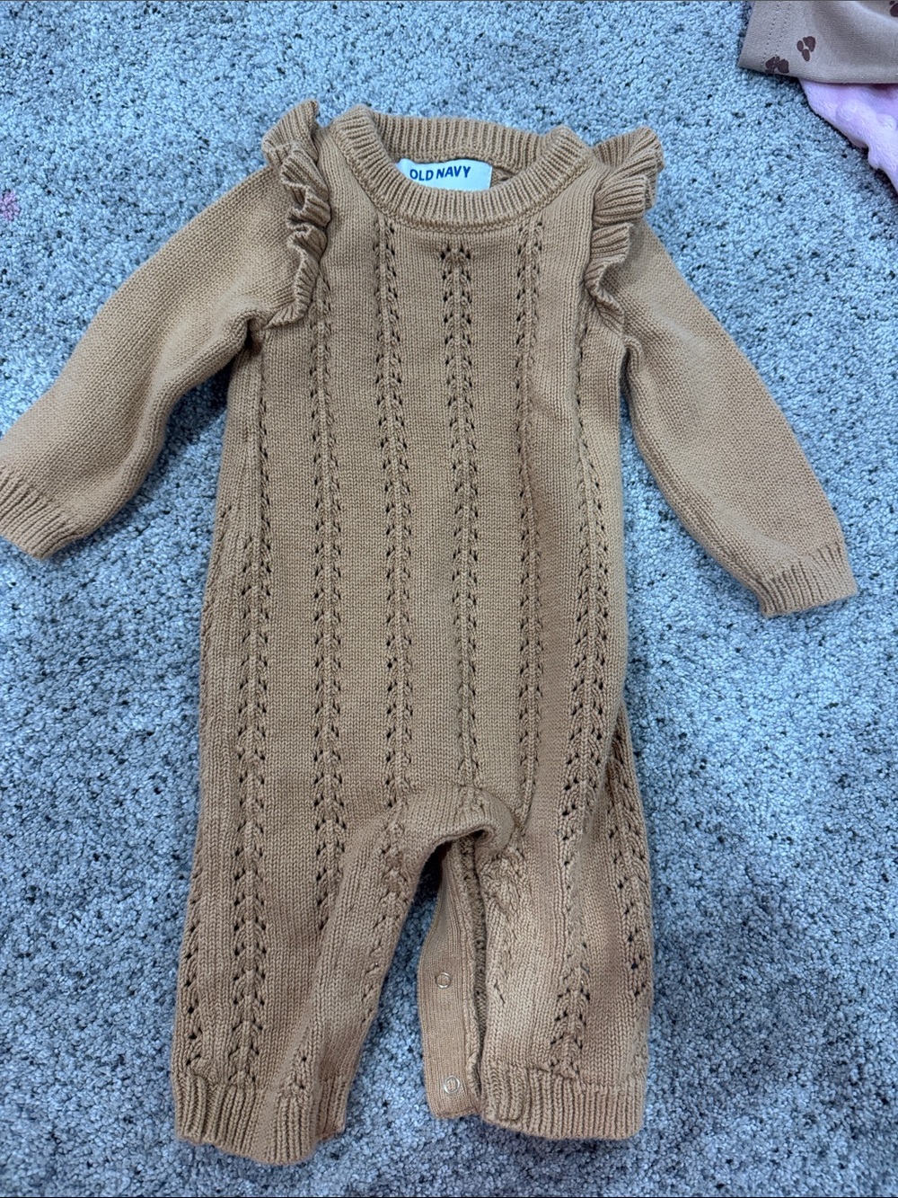 Old Navy Camel Knit Ruffle-Shoulder Baby One-Piece